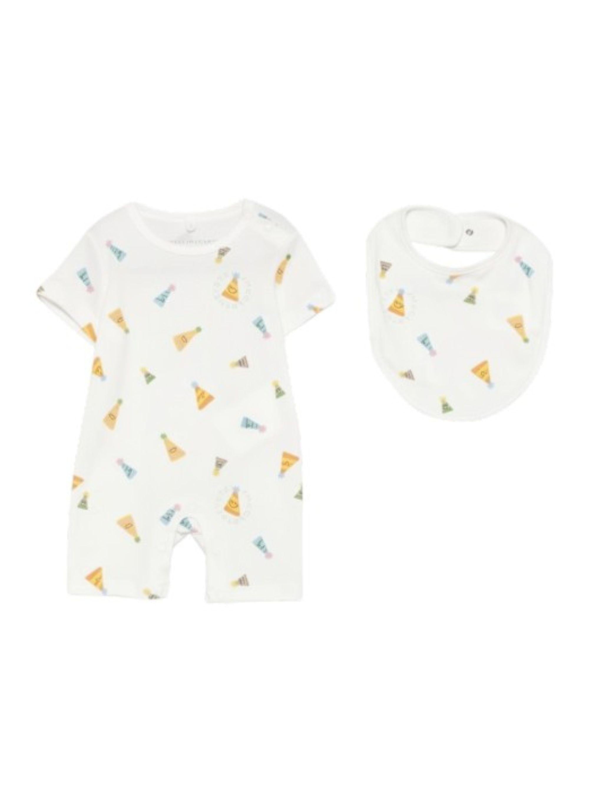 Set tutina e bavaglino per neonati Stella McCartney Kids bianco con stampa grafica all-over TYB580 Z3644 101MC STELLA McCARTNEY KIDS