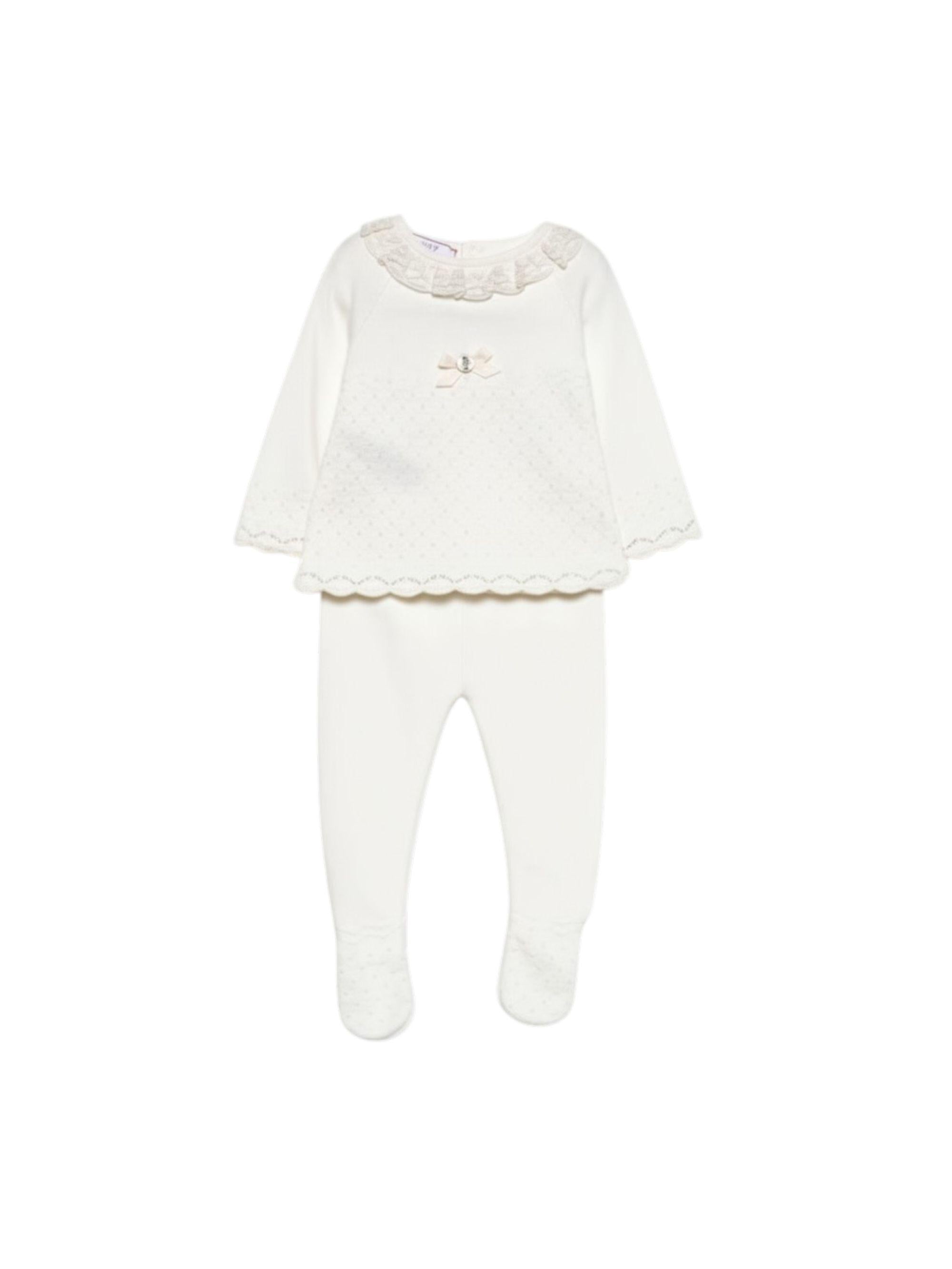 Set maglia con pantaloni per neonata Paz Rodriguez avorio con finitura in pizzo 103-123230 6062 PaZ RODRIGUEZ KIDS