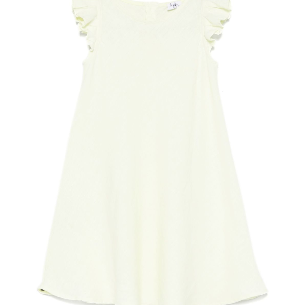 Abito in lino per bambina Il Gufo giallo con ruches P25VM778L6006 515 IL GUFO
