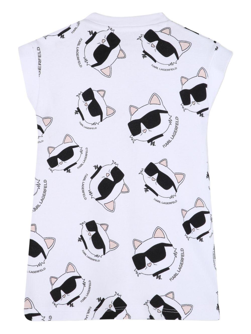Abito per neonata Karl Lagerfield Kids bianca con stampa grafica gatto all-over Z31260 10P KARL LAGERFELD KIDS