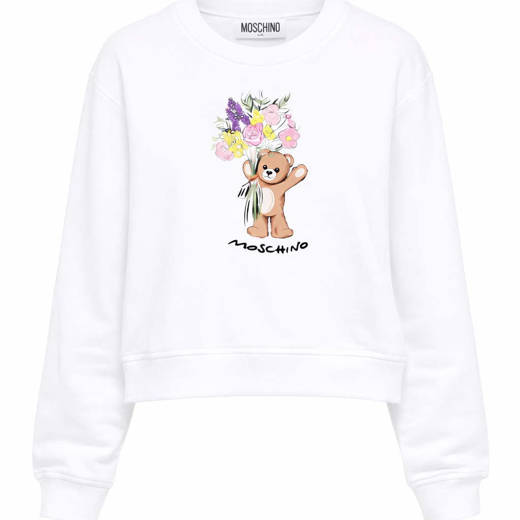 Felpa per bambina Moschino Kids bianca con stampa Teddy Bear HLF02MLDA00 10101 MOSCHINO KIDS