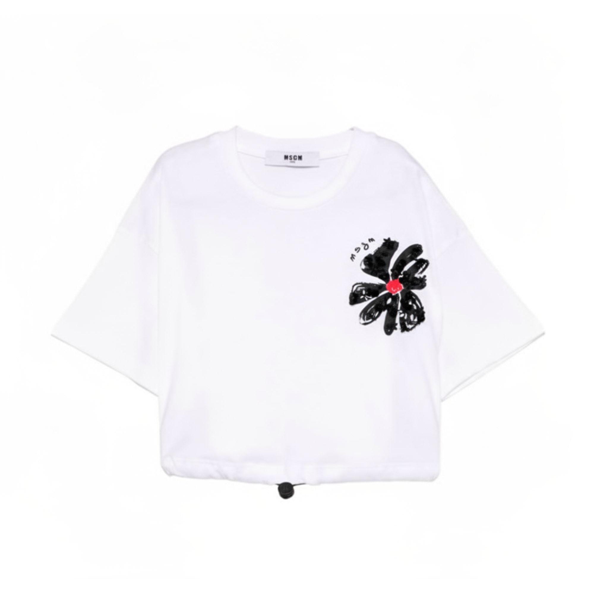 T-shirt per bambina MSGM Kids bianca con orlo con coulisse S6MSJGTH106 001 MSGM KIDS
