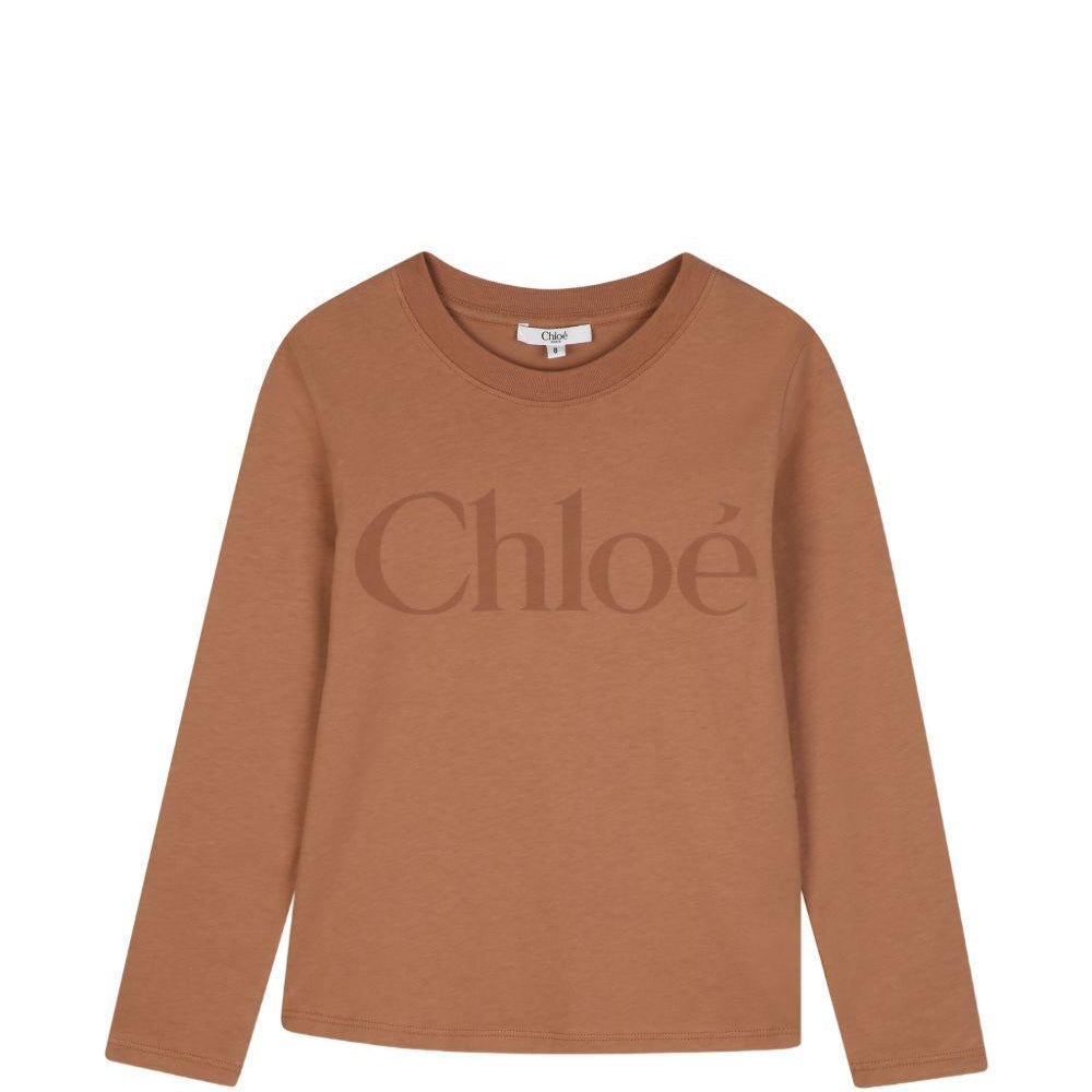 T-shirt per bambina Chloè Kids marrone con stampa logo sul davanti C21299 31F CHLOE' KIDS