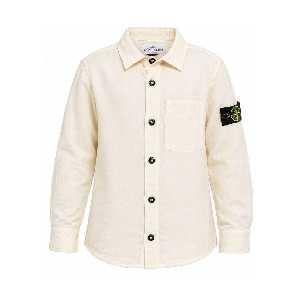 Camicia per bambino Stone Island Junior beige con toppa con logo L1S161100003S0145 V0097 STONE ISLAND JUNIOR