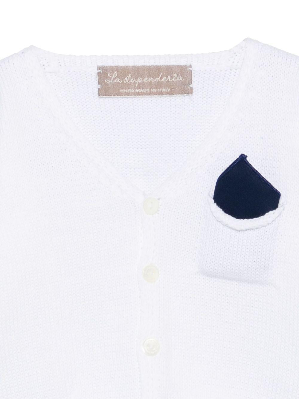 Cardigan per neonata La Stupenderia bianco in cotone con tasca applicata sul petto SCCR71800 C07 LA STUPENDERIA KIDS