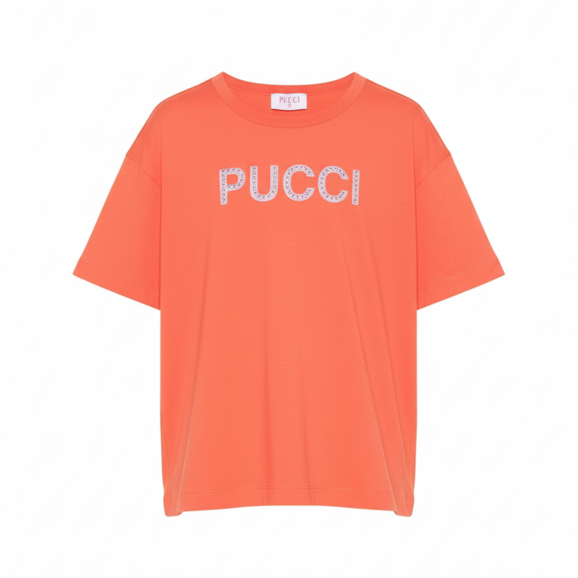 T-shirt per bambina Emilio Pucci Junior arancione con logo con borchie PY8B31 Z3672 472 EMILIO PUCCI JUNIOR