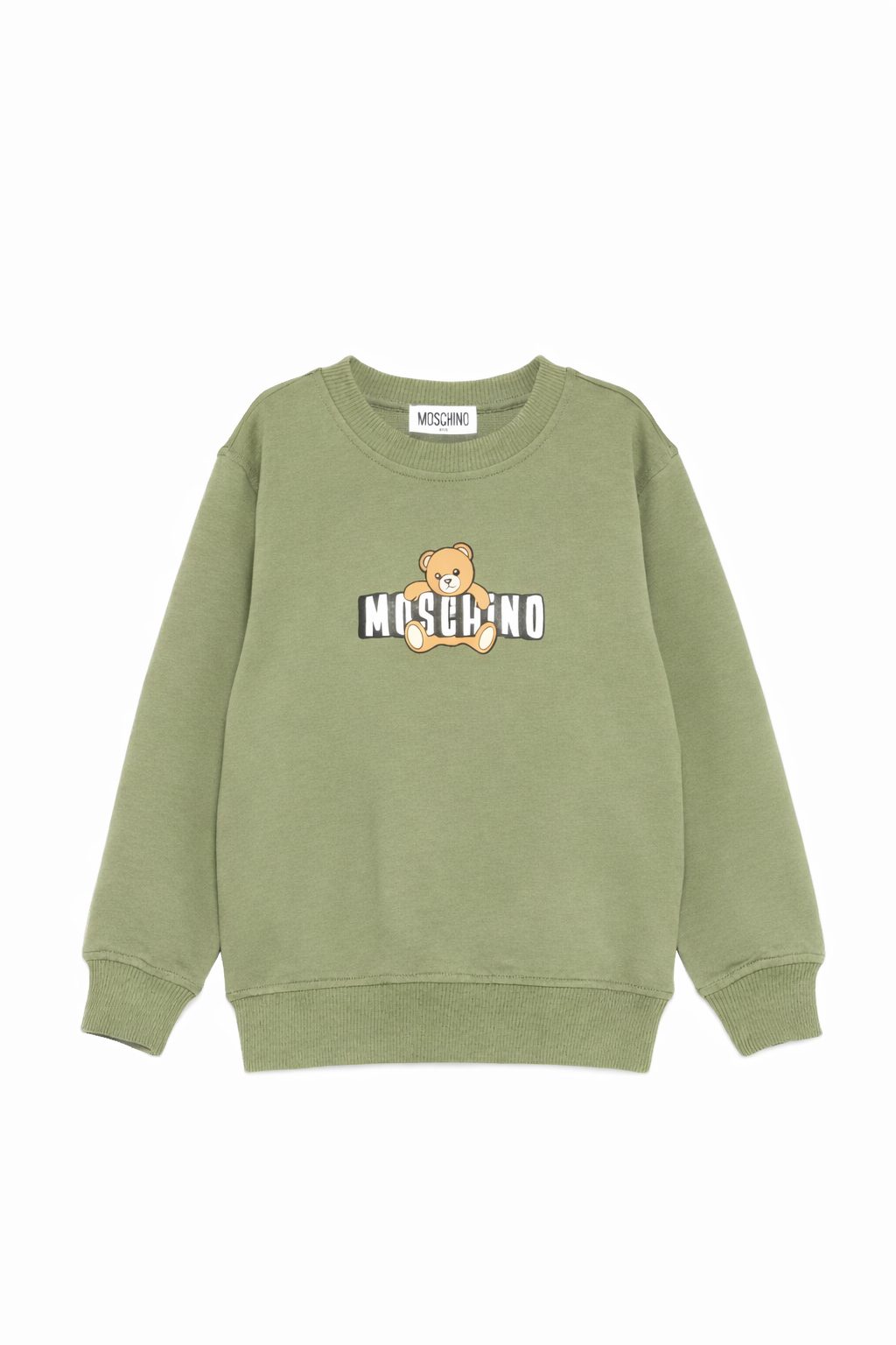 Felpa per bambini Moschino Kids verde con motivo Teddy Bear HUF09ULCA19 30037 MOSCHINO KIDS
