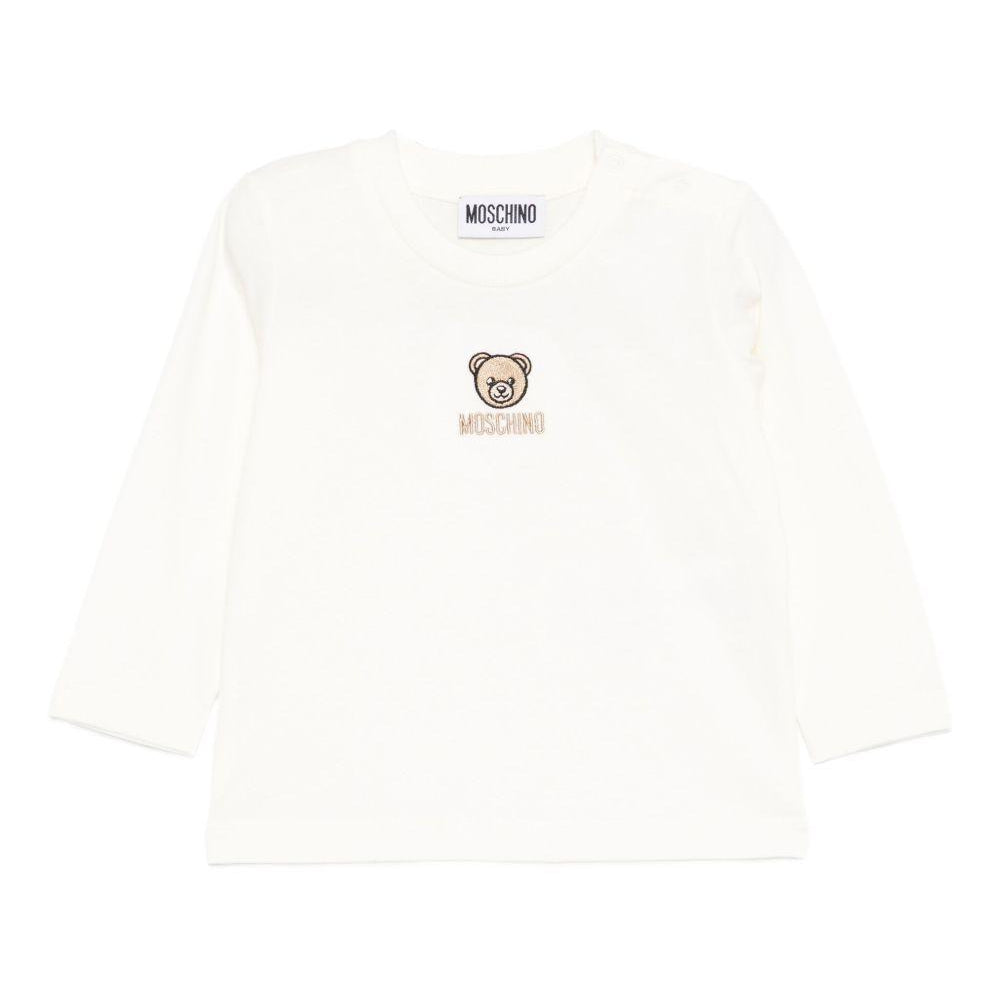 T-shirt per neonati Moschino Kids bianca con ricamo orsetto M9O00RLAA10 10063 MOSCHINO KIDS