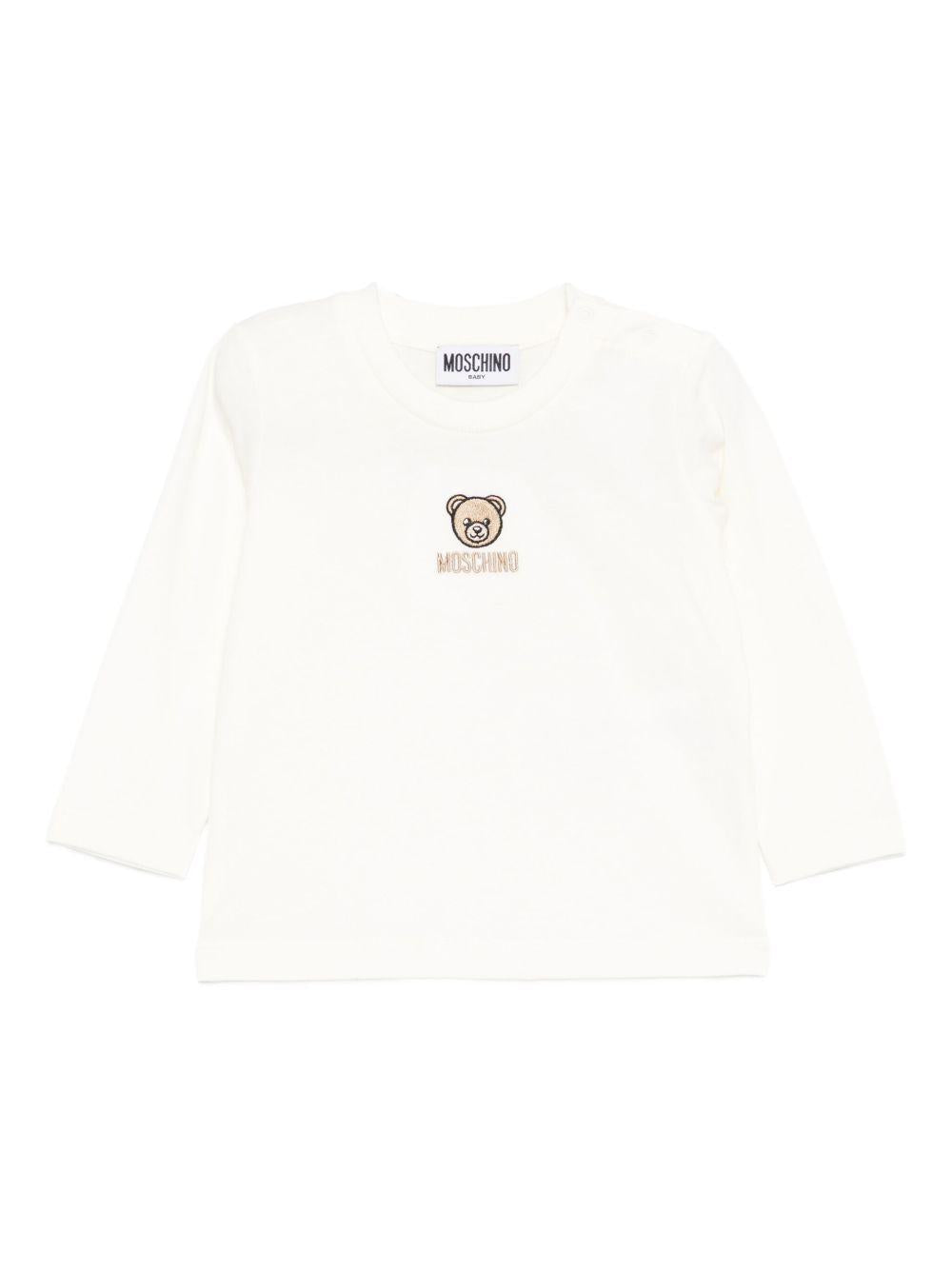 T-shirt per neonati Moschino Kids bianca con ricamo orsetto M9O00RLAA10 10063 MOSCHINO KIDS