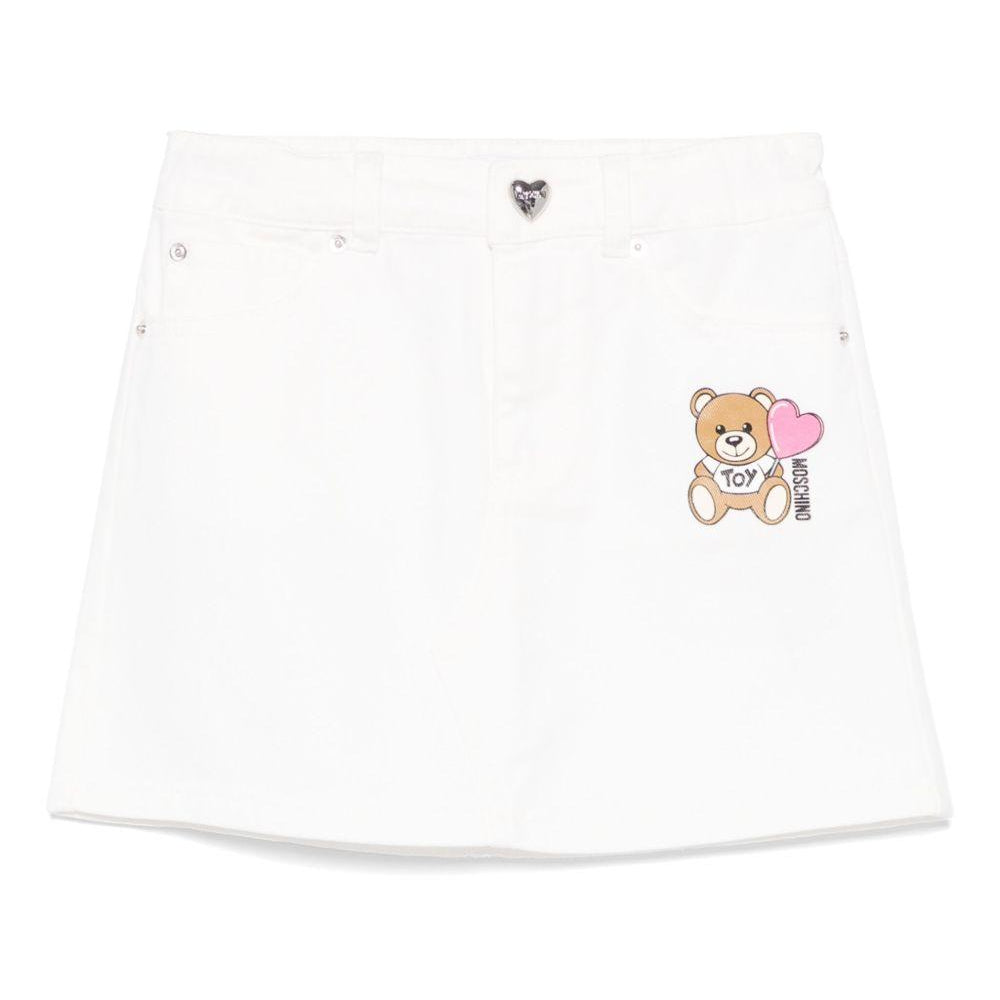 Minigonna denim per bambina Moschino Kids bianco con passanti HAJ03MLOA14 10063 MOSCHINO KIDS