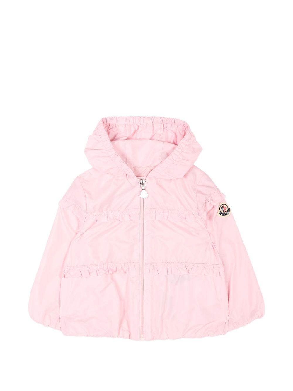 Giubbino per neonata Moncler Enfant rosa con applicazione logo L19511A0003153A5E 506 MONCLER KIDS