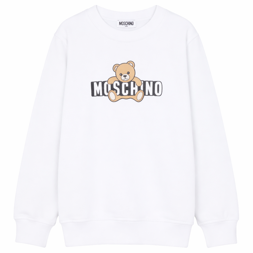 Felpa per bambini Moschino Kids bianca con stampa Teddy Bear HUF09ULCA19 10101 MOSCHINO KIDS