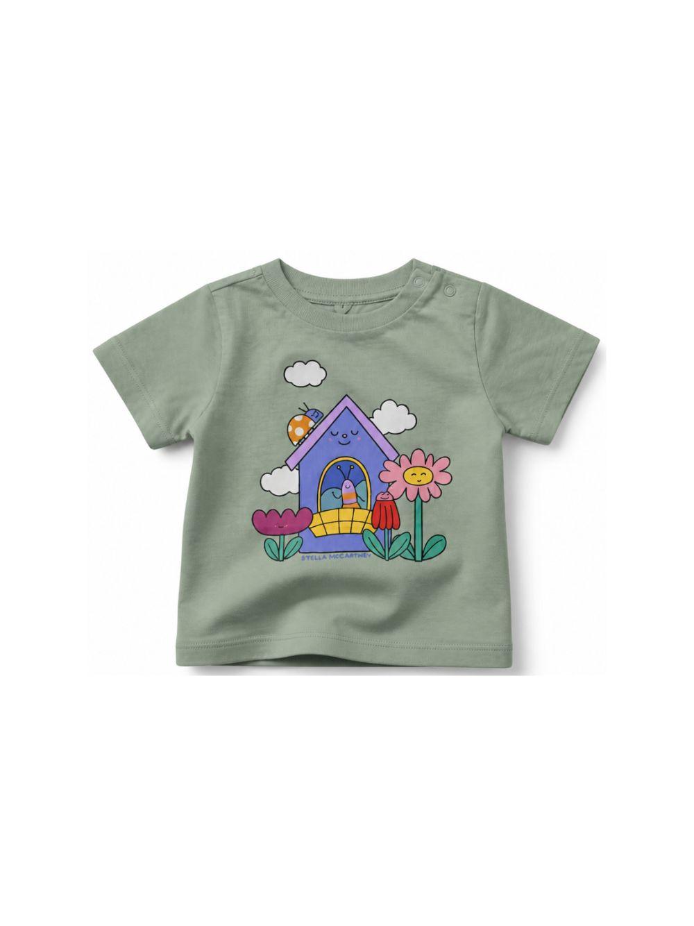 T-shirt per neonati Stella McCartney Kids verde con stampa grafica sul davanti TY8031 Z0434 754 STELLA McCARTNEY KIDS