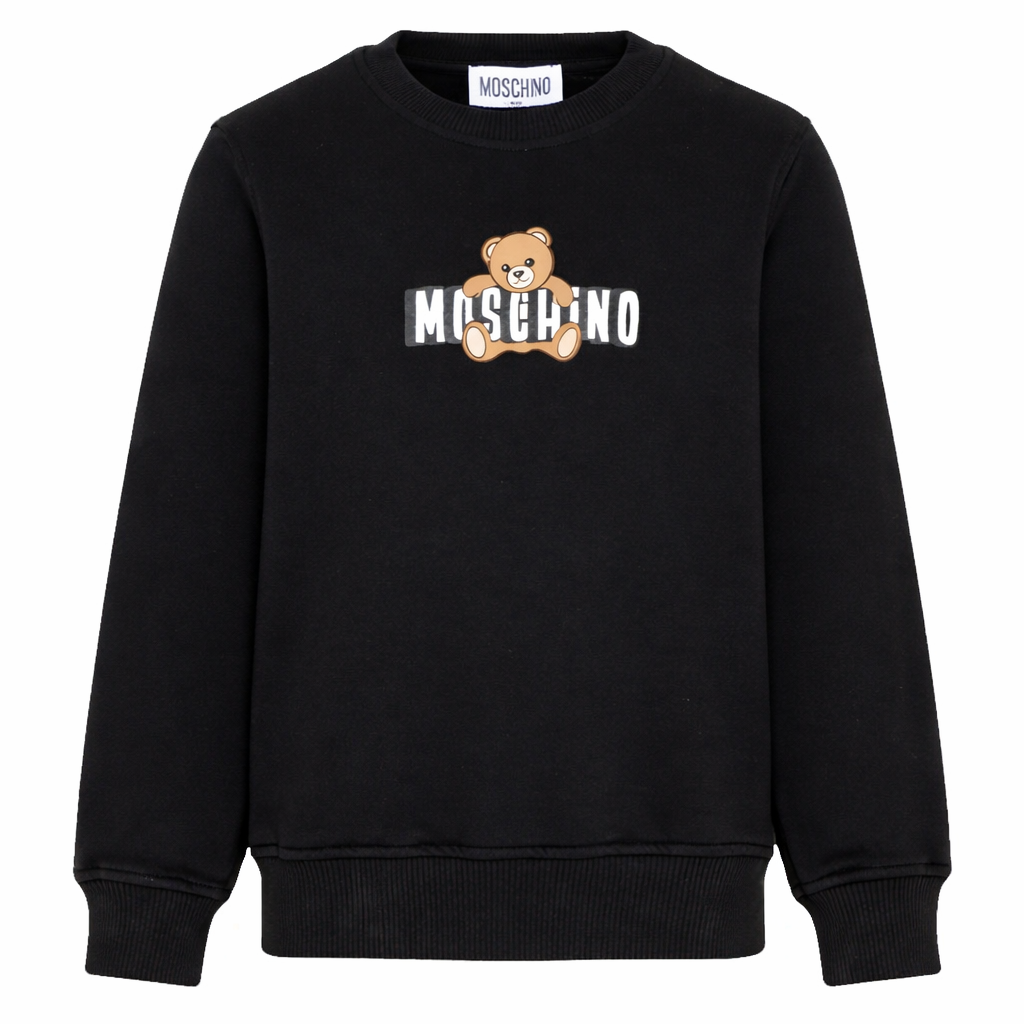 Felpa per bambini Moschino Kids nera con motivo Teddy Bear HUF09ULCA19 60100 MOSCHINO KIDS