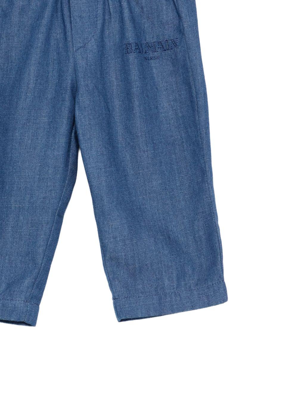 Pantaloni per neonato Balmain Kids blu con logo ricamato BY6590 P0588 625 BALMAIN KIDS