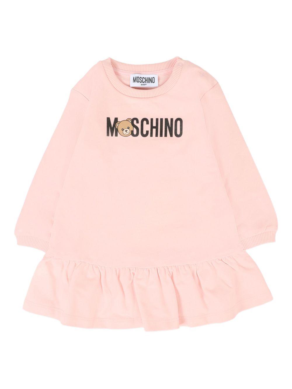 Abito per neonata Moschino Kids rosa con logo Teddy Bear MAV0BKLCA63 50209 MOSCHINO KIDS