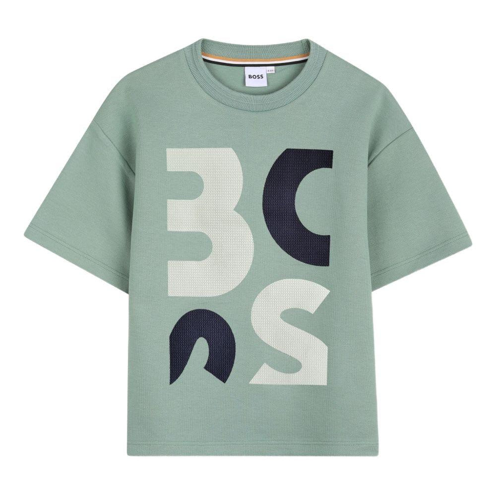 T-shirt per bambino Boss Kids verde con stampa logo J52990 64U BOSS KIDS