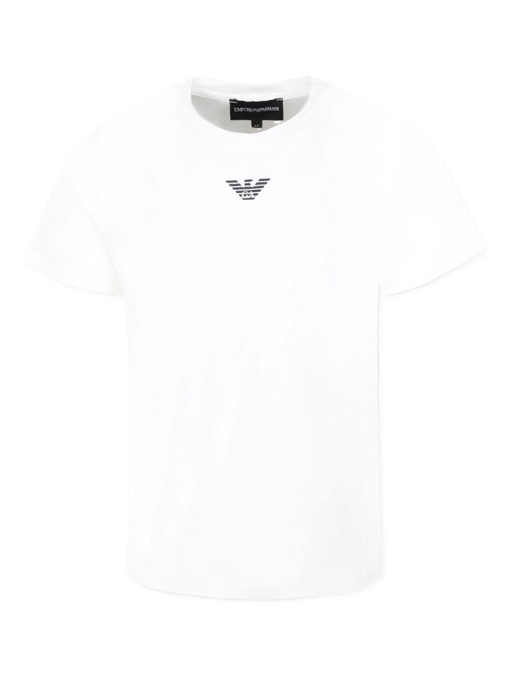 T-shirt per bambino Emporio Armani Kids bianca con logo sul davanti EB000421 AF15013 M0134 EMPORIO ARMANI KIDS