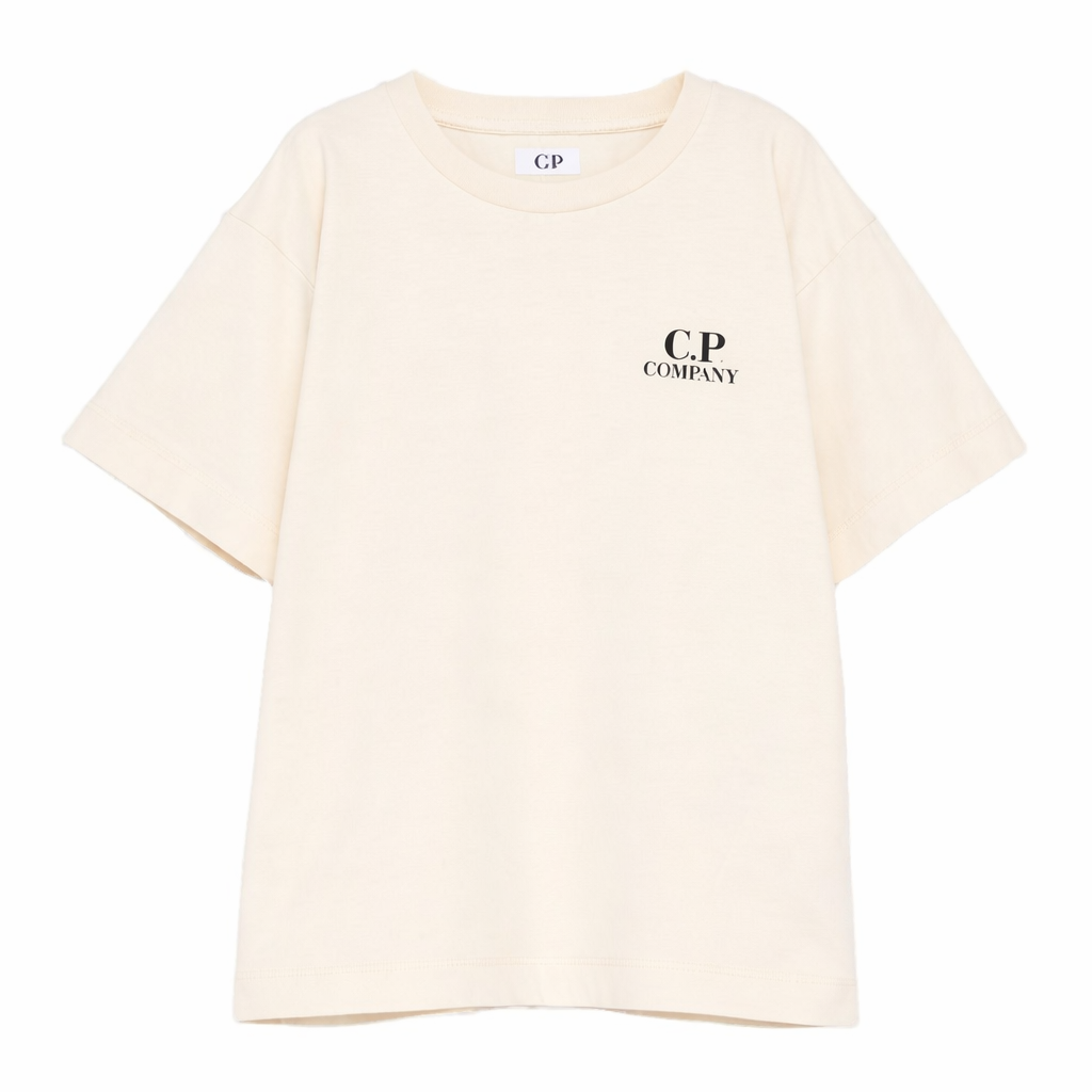 T-shirt per bambino C.P. Company Kids beige con logo sul davanti CUM00WLAA17 10203 C.P.COMPANY KIDS