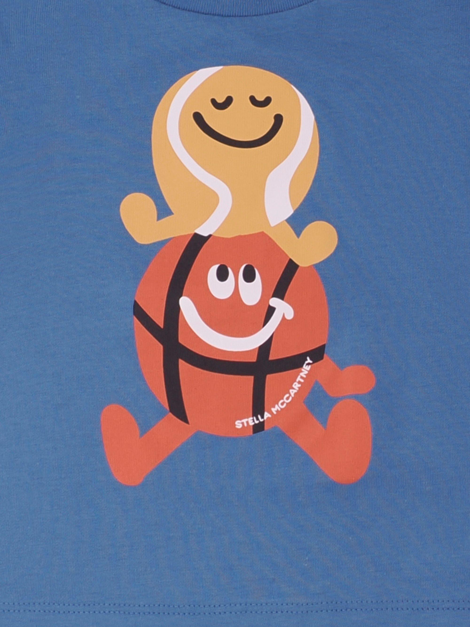 T-shirt per neonato Stella McCartney Kids blu con stampa palline da tennis e basket TY8620 Z0434 61D STELLA McCARTNEY KIDS