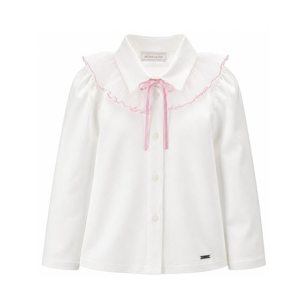 Camicia per bambina Monnalisa Kids bianca con colletto con ruches 17H300 8201 0163 MONNALISA KIDS