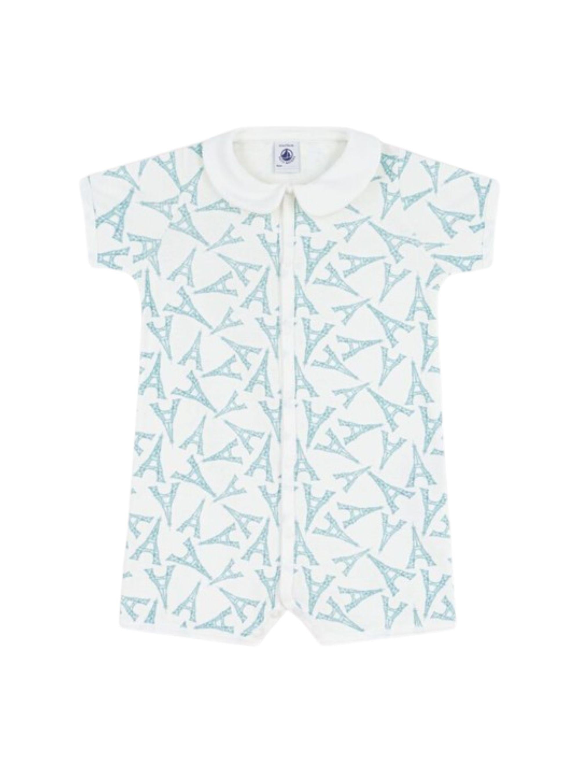 Tutina per neonati Petit Bateau beige con stampa Torre Eiffel all-over A0FEJ 01 PETIT BATEAU