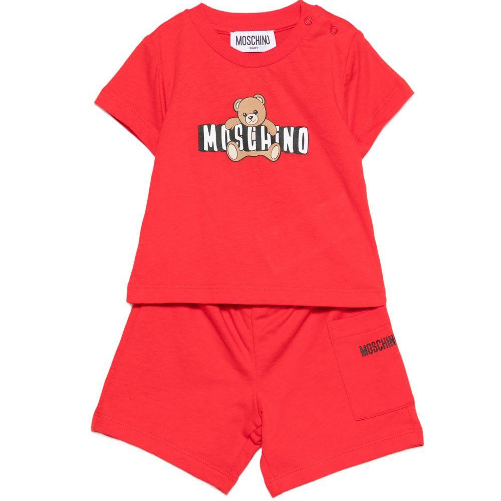 Set t-shirt e shorts per neonati Moschino Kids rosso con orsetto sul davanti MUG01ULCA19 50109 MOSCHINO KIDS