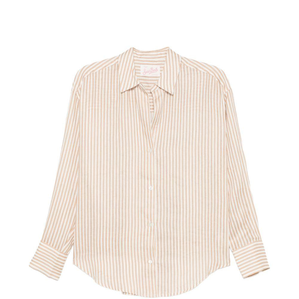 Camicia da donna MC2 Saint Barth beige con motivo a righe verticali CYS0001 07570L MC2 ST. BARTH