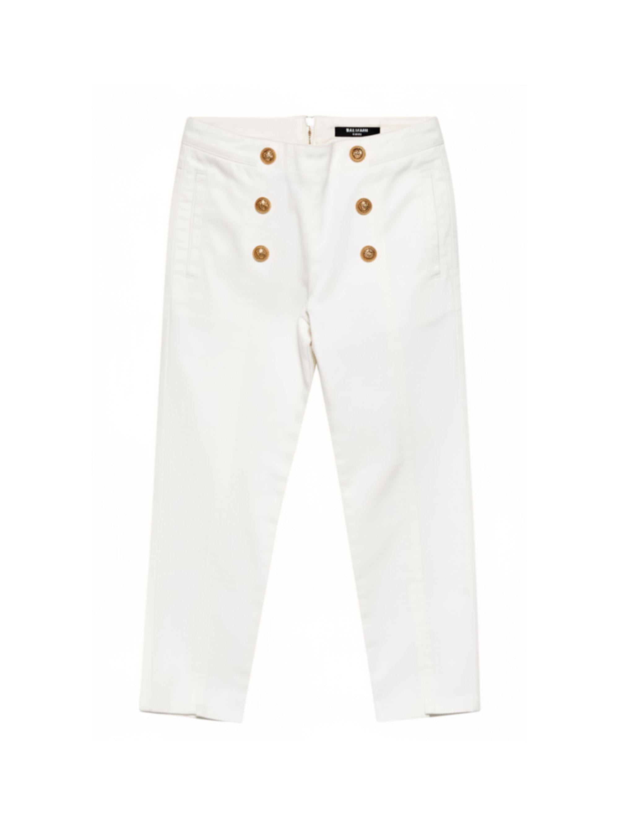 Pantaloni per bambina Balmain Kids bianchi con bottoni dorati BY6A51 Z3702 100 BALMAIN KIDS