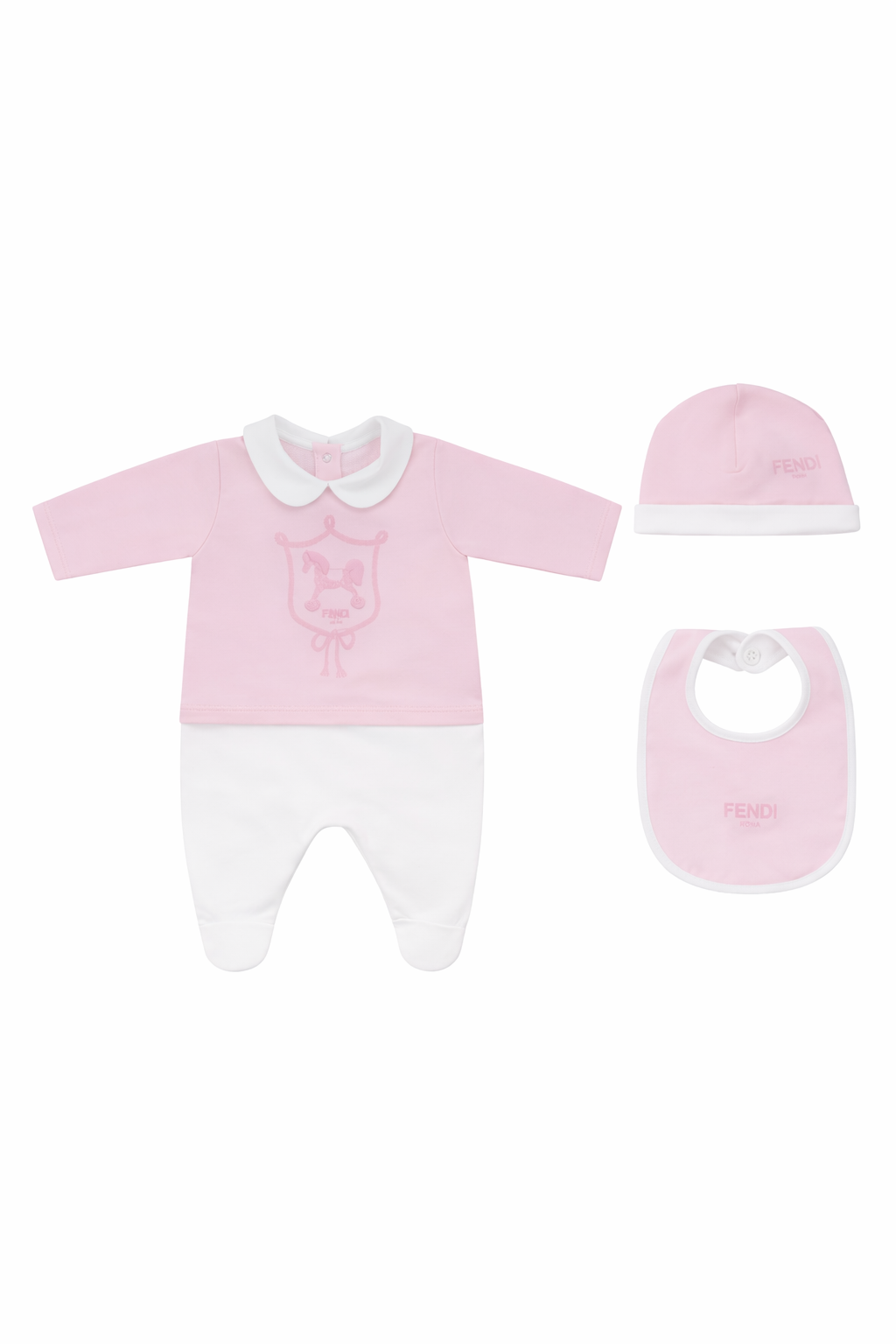 Set tre pezzi per neonata Fendi Kids rosa con stampa Cavallino Fendi BUK160 8RA F0C11 FENDI KIDS