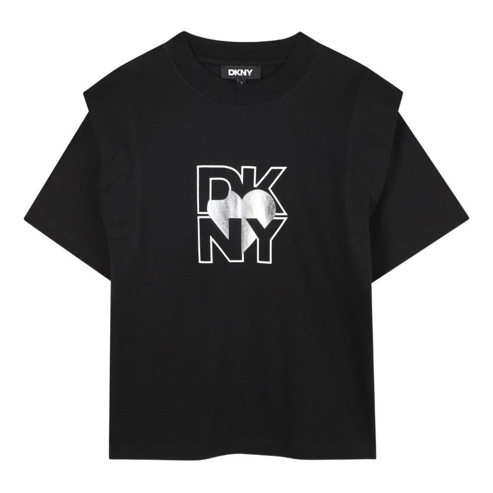 T-shirt per bambina DKNY Kids nera con logo D62417 09B DKNY