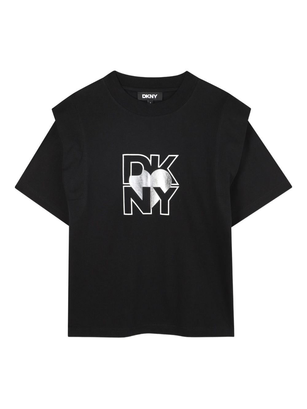 T-shirt per bambina DKNY Kids nera con logo D62417 09B DKNY