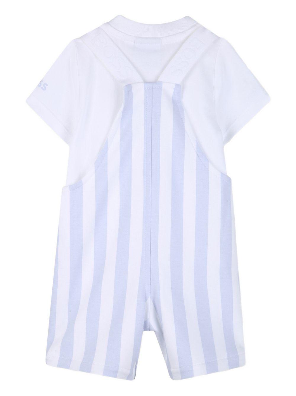 Set t-shirt e salopette per neonato Boss Kids multicolore con design a righe J53038 771 BOSS KIDS