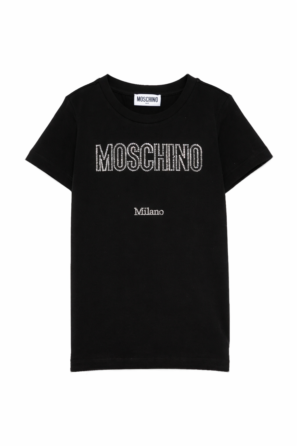 T-shirt per bambina Moschino Kids nera con logo in strass HHM06KLBA10 60100 MOSCHINO KIDS