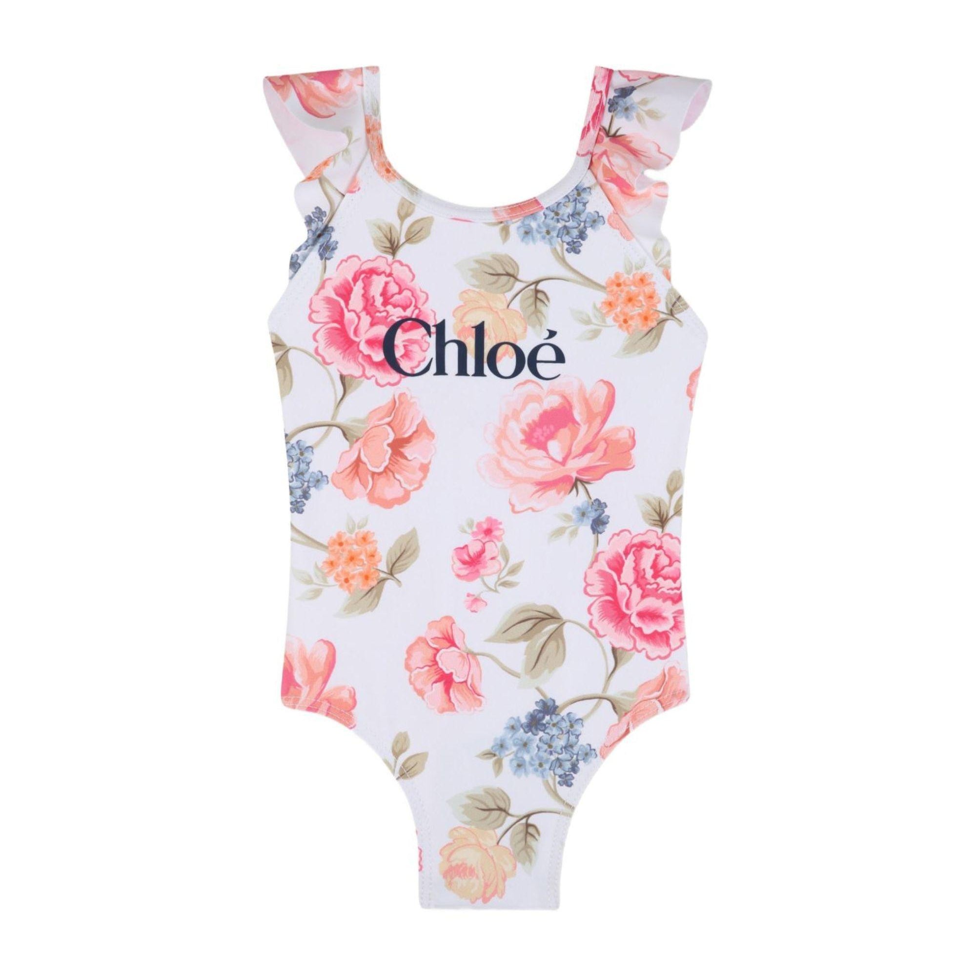 Costume da bagno per neonata Chloé Kids bianco con stampa a fiori C20915 S95 CHLOE' KIDS