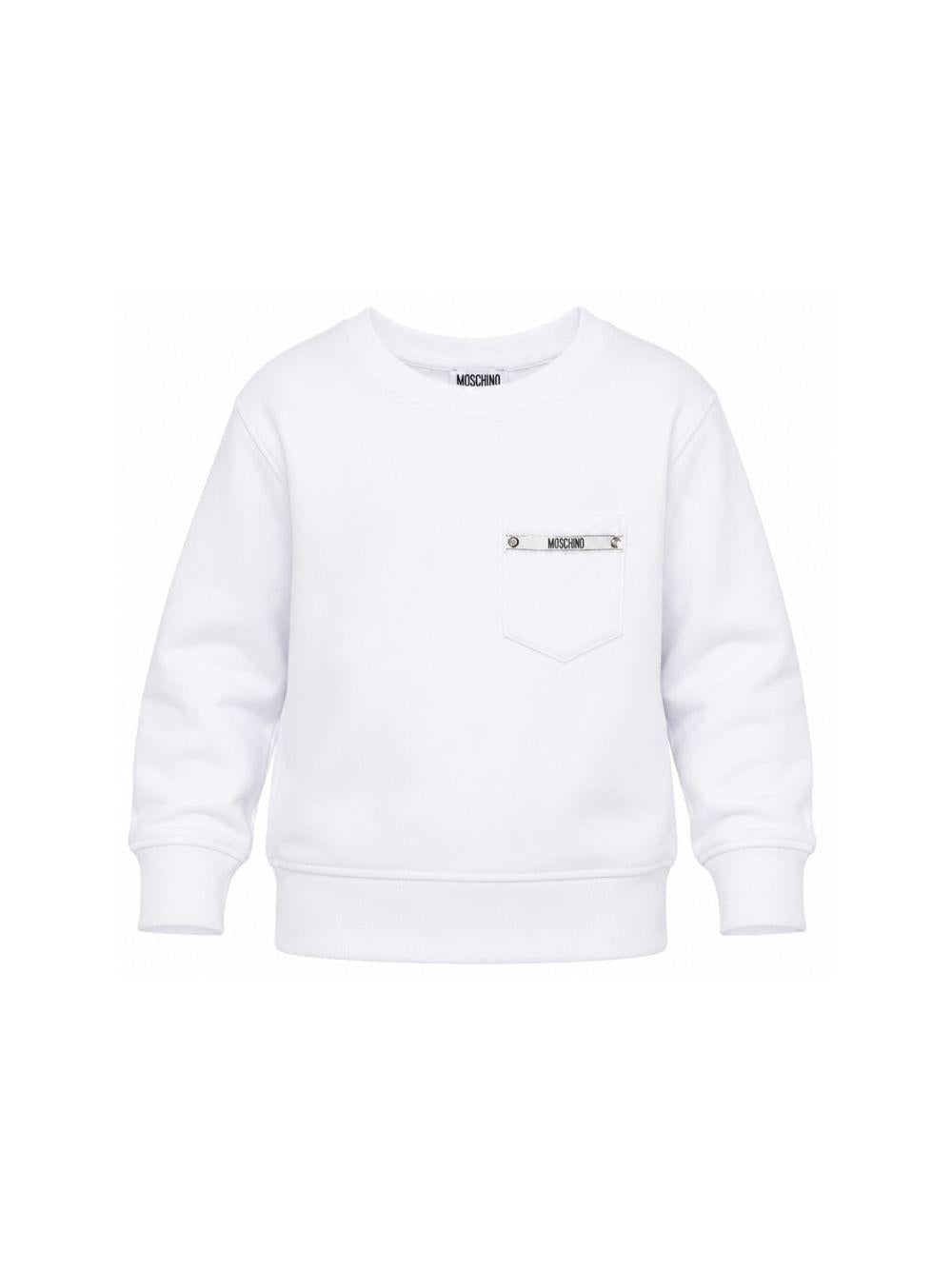Felpa per bambino Moschino Kids bianca con taschino sul petto HUF09PLCA86 10101 MOSCHINO KIDS