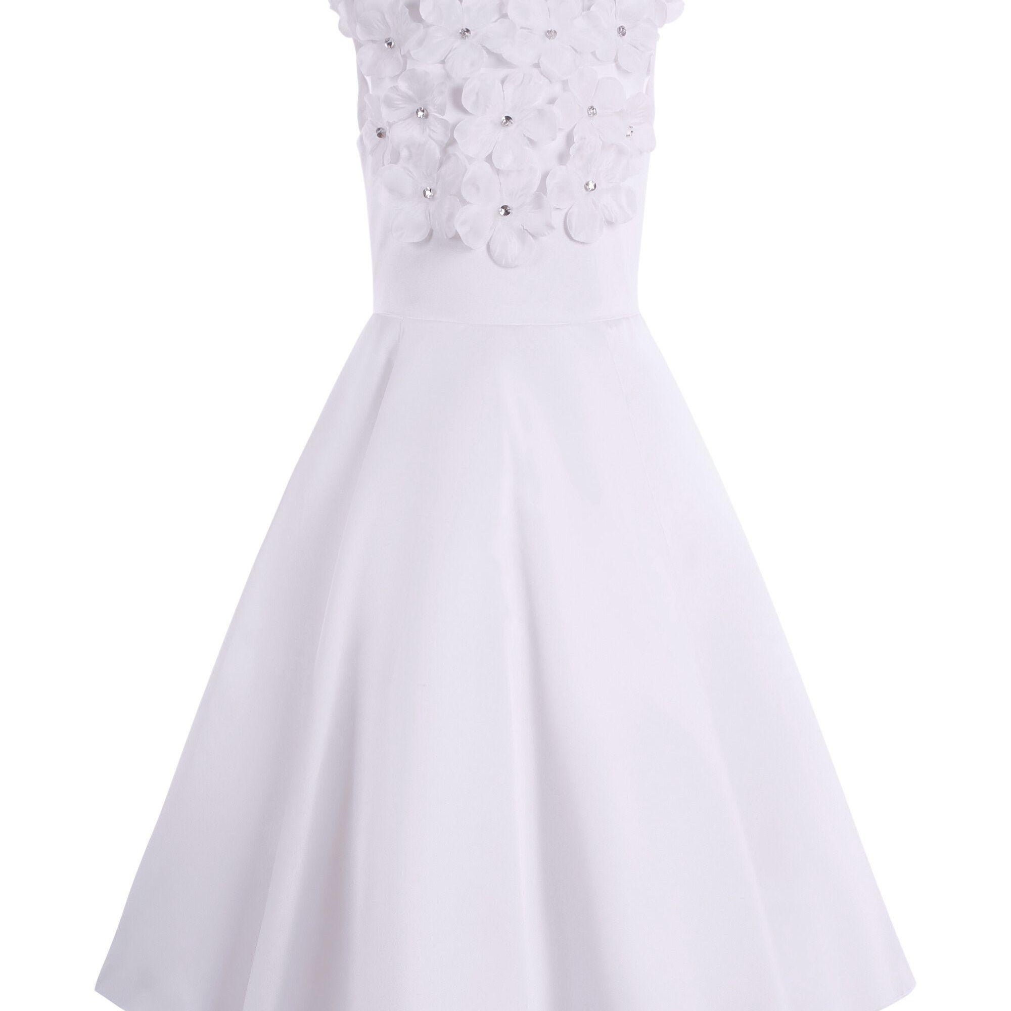 Abito per bambina Monnalisa bianco con dettaglio a fiori 77G900 7121 0001 MONNALISA KIDS
