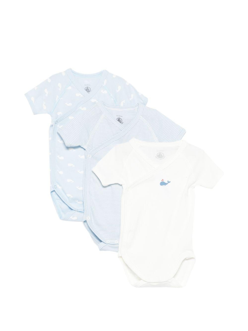 Set di tre tutine per neonato Petit Bateau azzurre con motivo balene A0FAR 00 PETIT BATEAU KIDS
