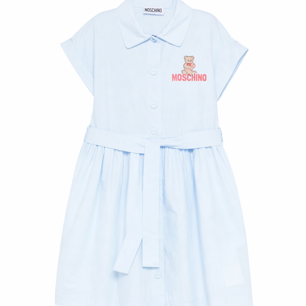 Abito per bambina Moschino Kids azzurro con stampa Teddy Bear HAV0EOLLA10 40543 MOSCHINO KIDS