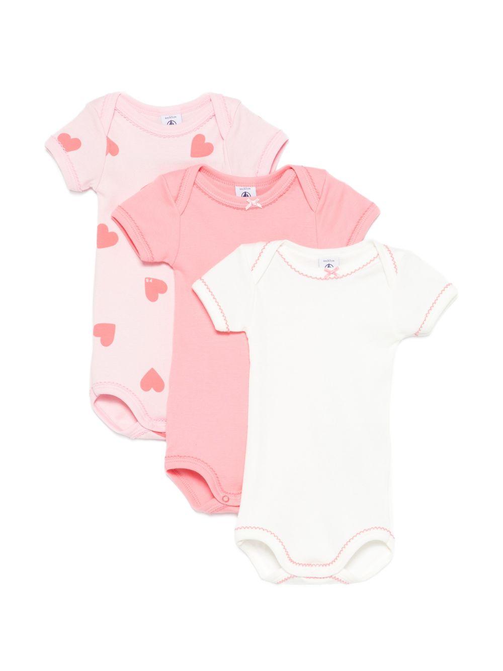 Set di tre tutine per neonata Petit Bateau rosa con design diversi A0FOK 00 PETIT BATEAU