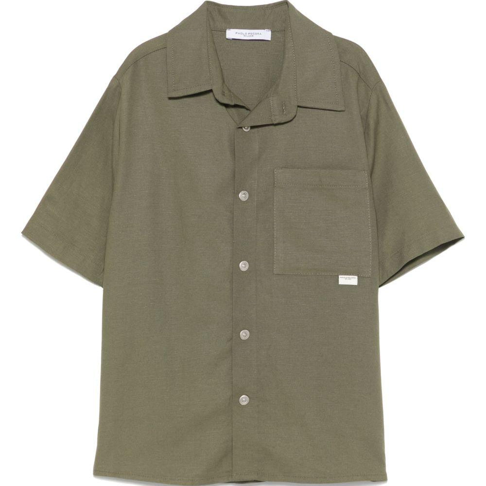 Camicia a maniche corte per bambino Paolo Pecora Kids verde con orlo curvo PP4001 OLIVA PAOLO PECORA KIDS
