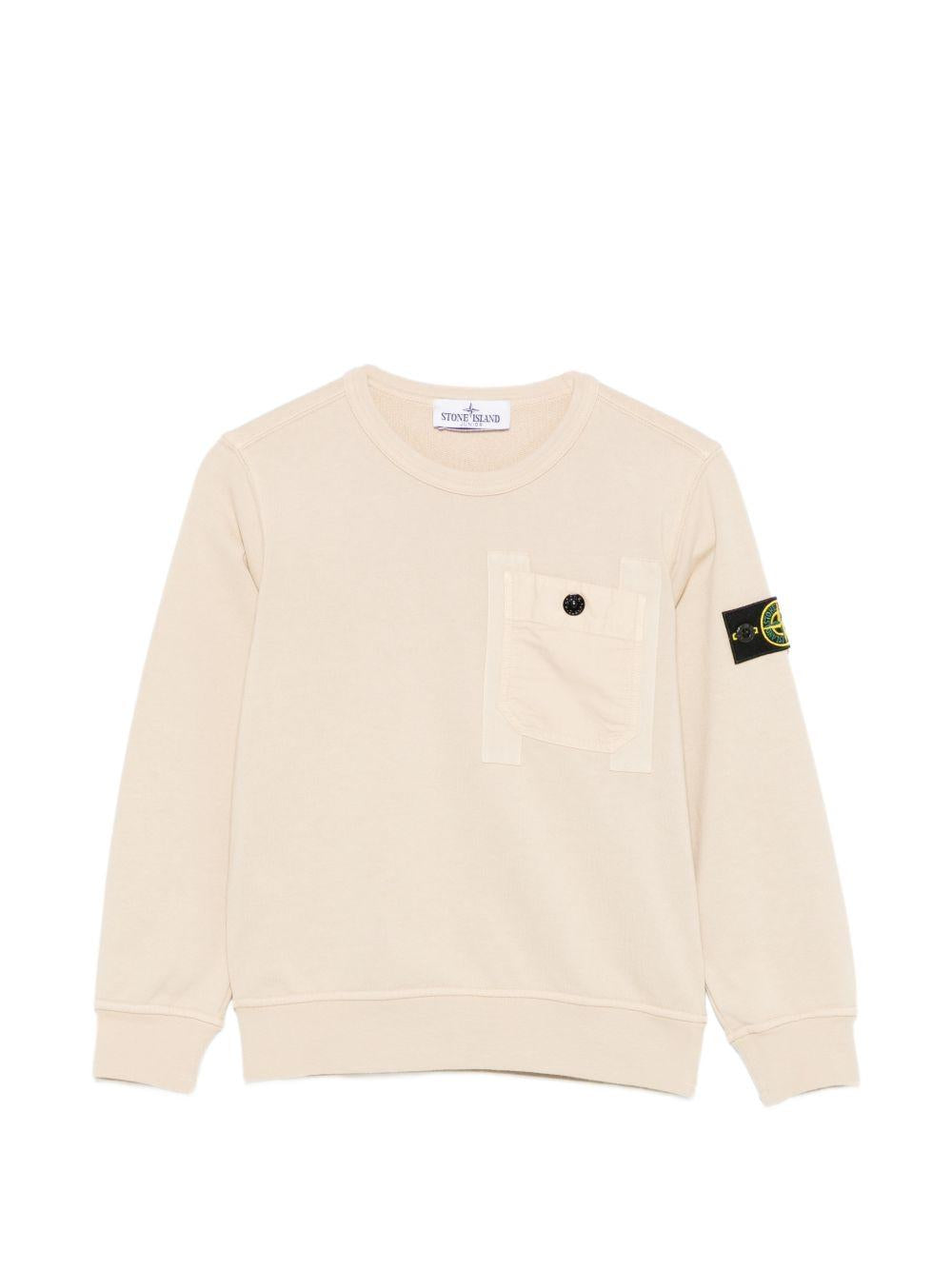 Felpa per bambino Stone Island Junior beige con applicazione logo sulla manica L1S166100017S0040 V0090 STONE ISLAND JUNIOR