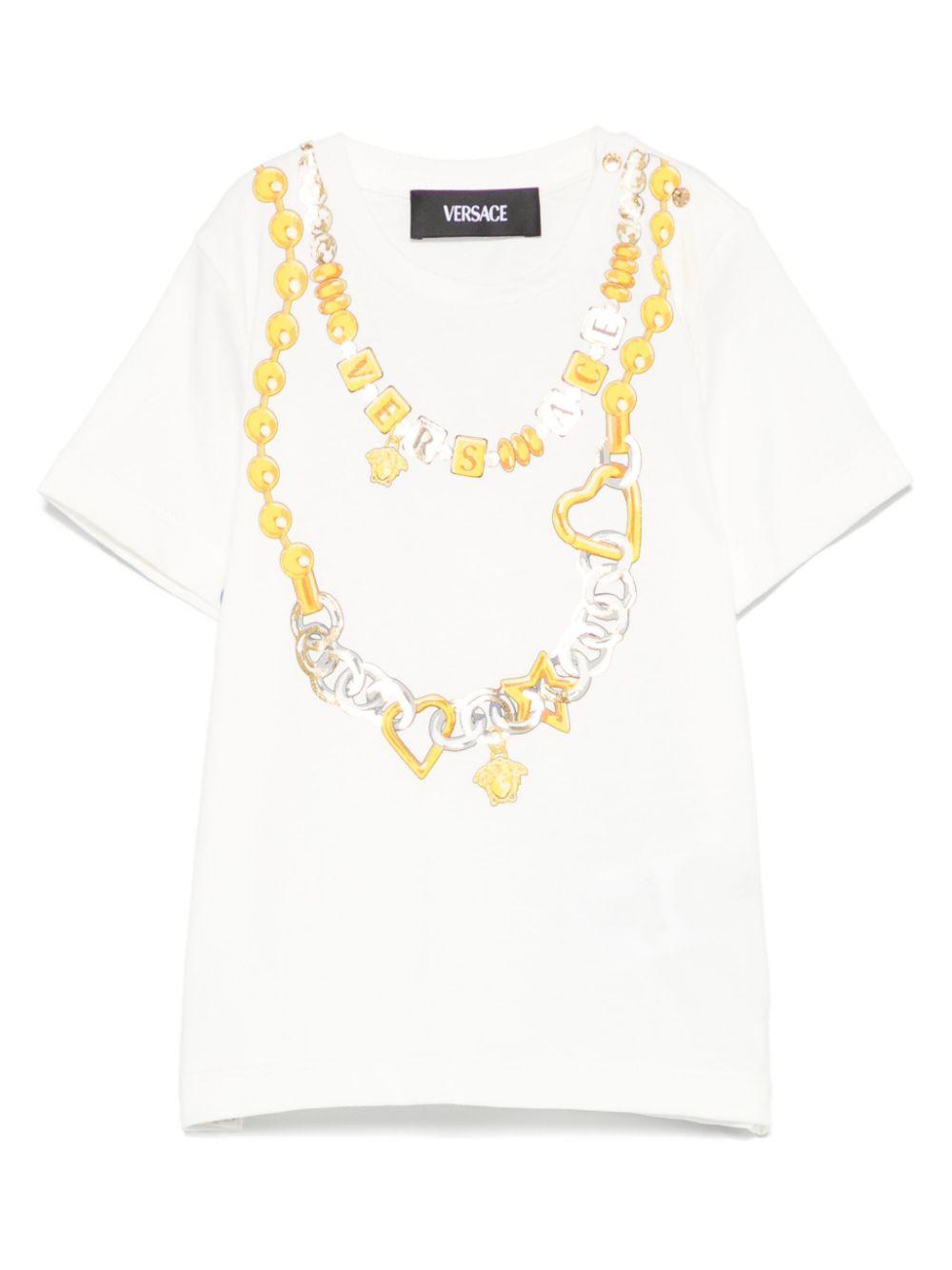 T-shirt per neonata Versace Kids bianco con stampa logo oro 10185701A13238 2W070 VERSACE KIDS