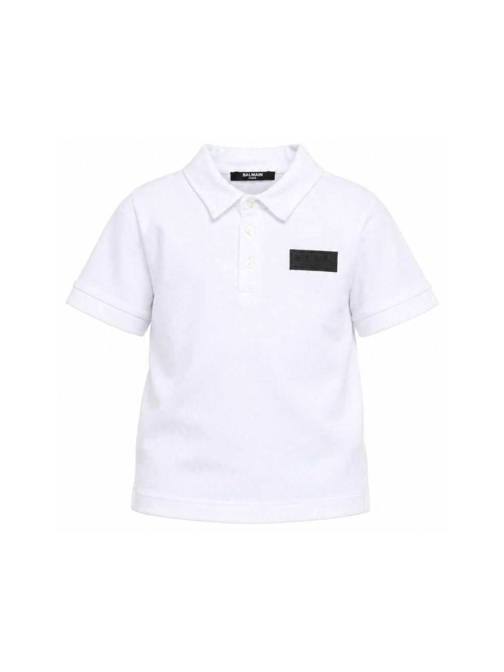 Polo per bambino Balmain Kids bianca con dettaglio sul petto BY8Q01 Z3658 100NE BALMAIN KIDS
