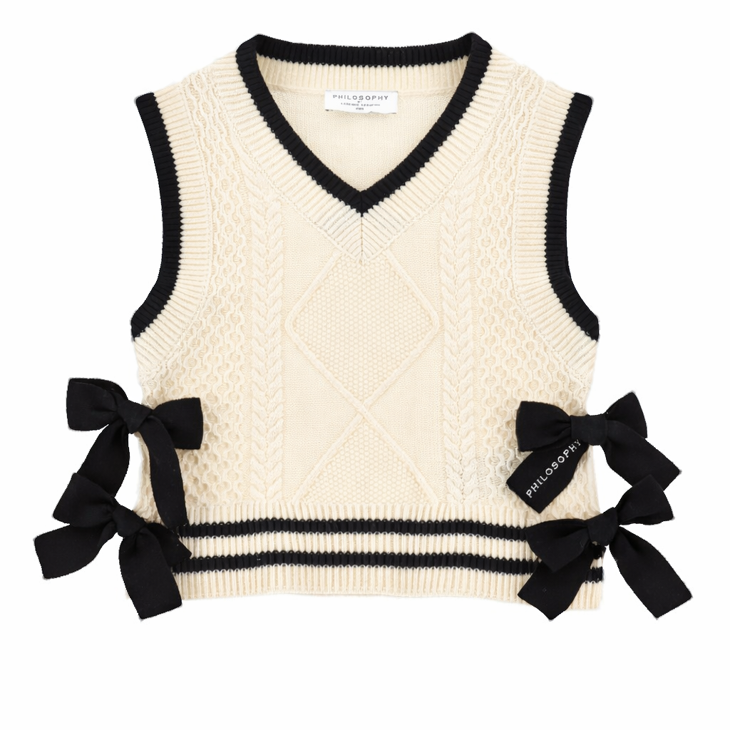 Gilet per bambina Philosophy di Lorenzo Serafini Kids bianco con dettagli fiocchi a contrasto I9G306 7034 0150 PHILOSOPHY KIDS