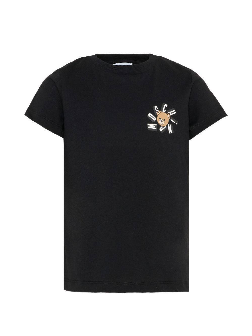 T-shirt per bambini Moschino Kids nera con stampa Teddy Bear HUM05OLAA03 60100 MOSCHINO KIDS