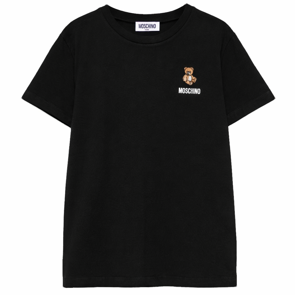 T-shirt per bambini Moschino Kids nera con ricamo Teddy Bear HUM05TLAA02 60100 MOSCHINO KIDS