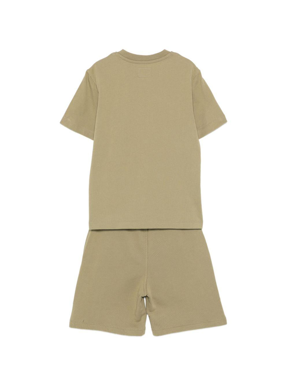 Set t-shirt e shorts per bambino C.P. Company Kids verde con logo sul davanti CMG005LAA17 30915 C.P.COMPANY KIDS