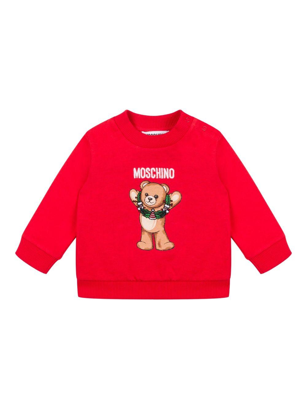 Felpa per neonati Moschino Kids rossa con stampa Teddy Bear MPF060LCA14 50109 MOSCHINO KIDS
