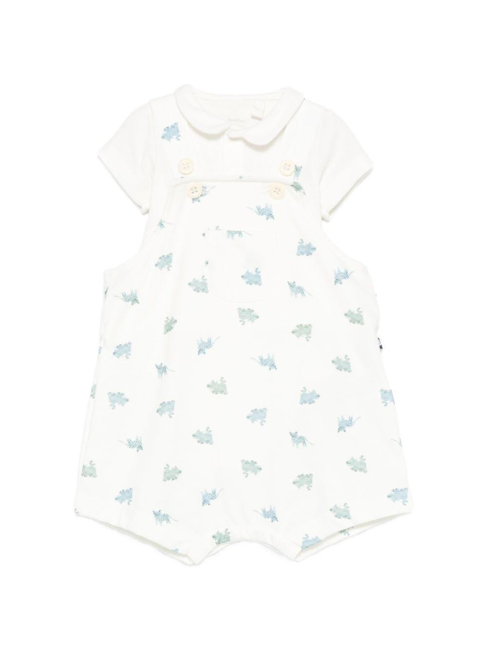 Set t-shirt e salopette per neonato Petit Bateau bianco con stampa animali all-over A0FMJ 01 PETIT BATEAU KIDS